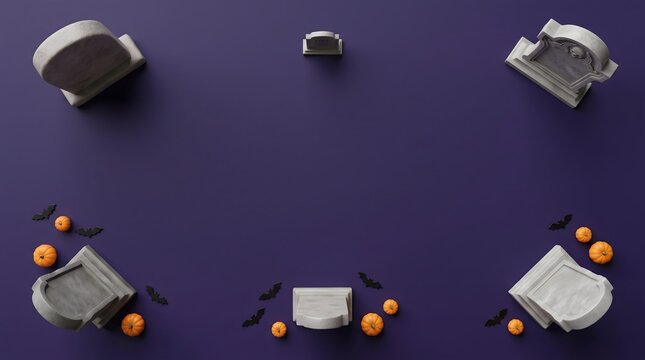 Halloween background with tombstones and pumpkins