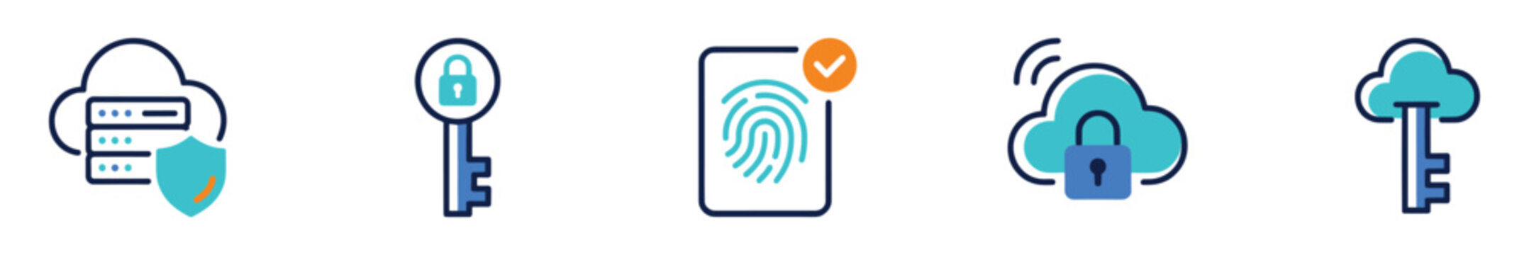 Cyber security icon set with cloud server and fingerprint scanner