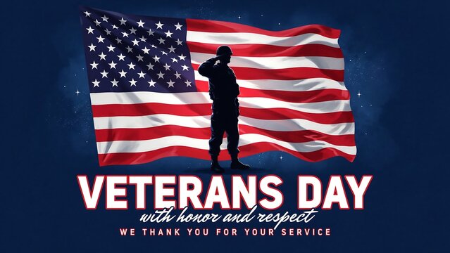 Silhouette of soldier standing before american flag honoring veterans day