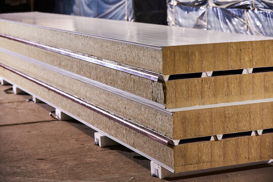 Stacked Sandwich Panels with Mineral Wool Core for Building Construction