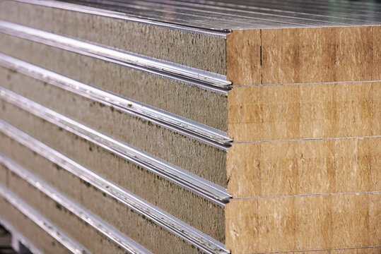 Stacked Sandwich Panels with Mineral Wool Core for Building Construction