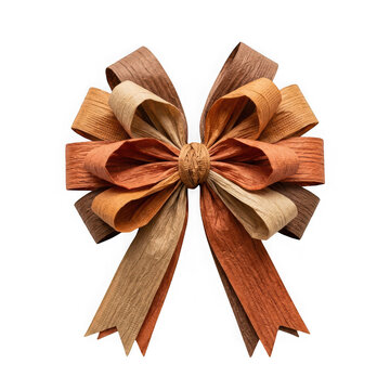 Rustic autumn raffia bow decoration isolated on transparent background