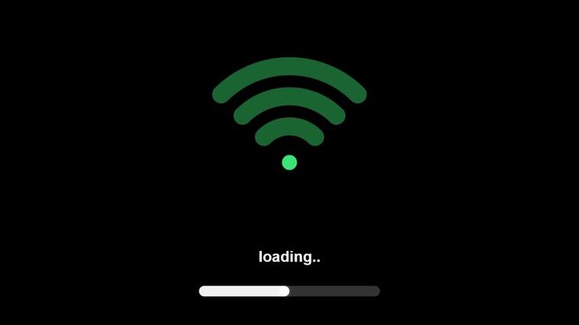 Green wifi signal icon with loading progress bar graphic on dark background