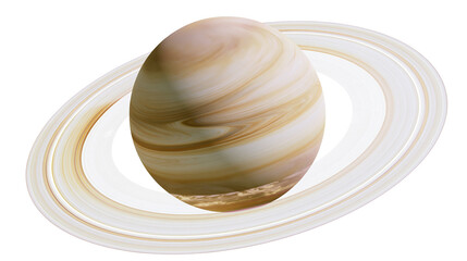 Swirling gas giant planet Saturn with prominent rings, isolated on transparent background © Marcel