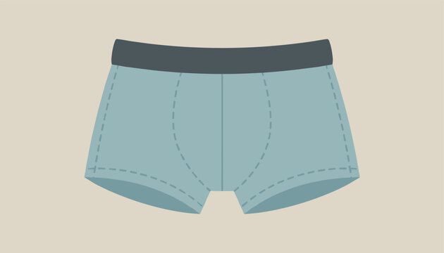 Simple flat vector illustration of light blue men's boxer briefs underwear isolated on a neutral beige background.