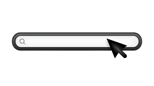 Black computer mouse cursor pointing at a search bar with magnifying glass icon, isolated on transparent background