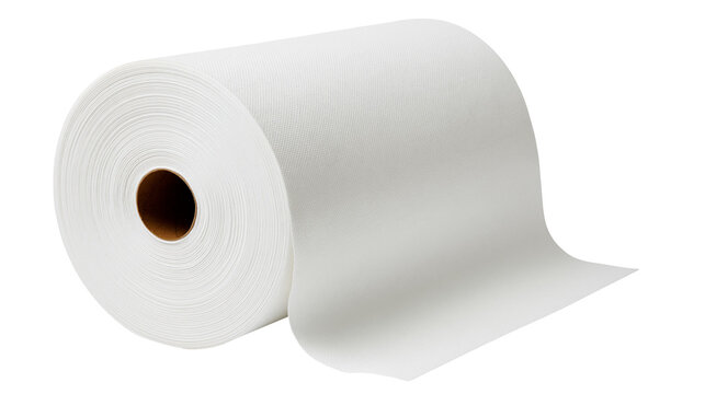 Large roll of textured white paper towel, isolated on transparent background