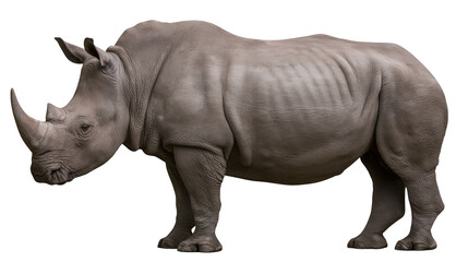Large gray rhinoceros with two horns, isolated on transparent background © Marcel