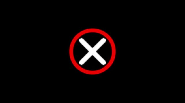 Animated red circle x mark symbol, minimalist warning or error icon for user interface cross