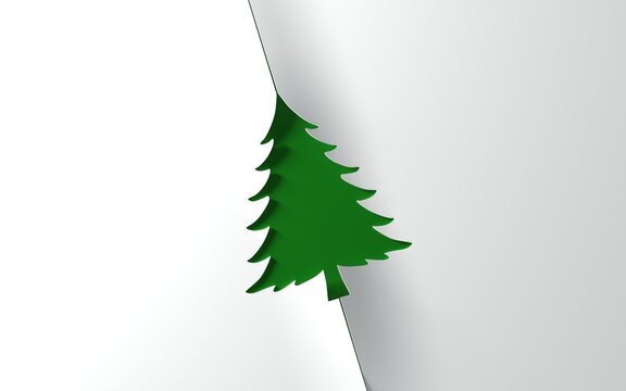 green and white Paper Cutout Christmas Tree Greeting Card Background