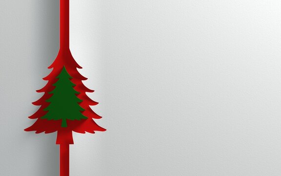 red and white Paper Cutout Christmas Tree Greeting Card Background