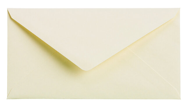 Cream colored paper envelope with triangular flap, isolated on transparent background