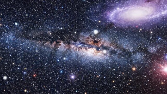 Cosmic nebula cluster swirling with distant stars during deep space exploration with celestial glow