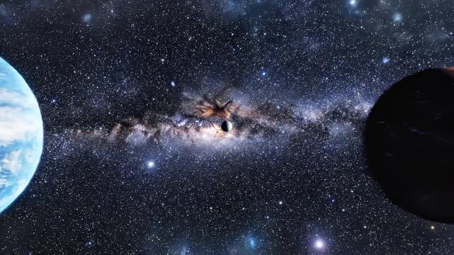 Cosmic journey through nebulae and planets with cinematic zoom effect