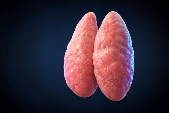Healthy human thymus gland anatomy on dark background