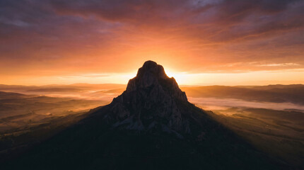 Naklejka premium Premium Cinematic Mountain Dawn Aerial View Commercial Photo