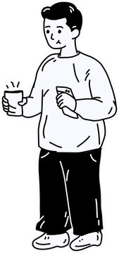 Man Holding Coffee and Phone