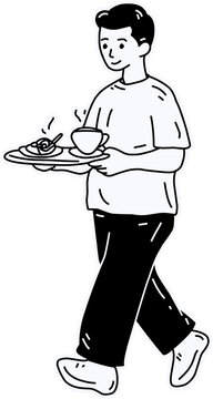 Man Serving Food in Flat Style