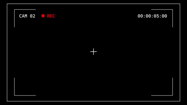 CCTV surveillance CAM 2 monitor dashboard interface featuring a blank camera screen, recording indicator, timecode, framing markers, and centre crosshair.