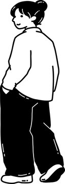 Woman in Casual Attire Minimalist Line Art 