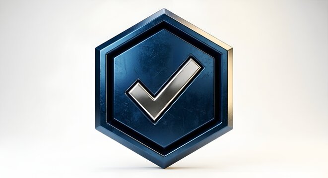 Verification Approval Metallic Hexagon Icon Silver Checkmark Texture