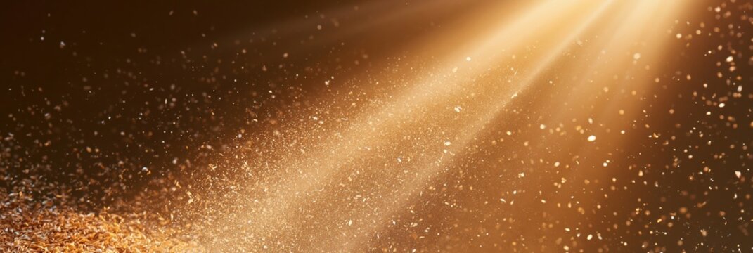 Golden chaff drifting in sunbeams with abstract composition and warm glow