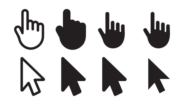 Set of computer cursor and hand pointer icons for website navigation and user interaction elements.
