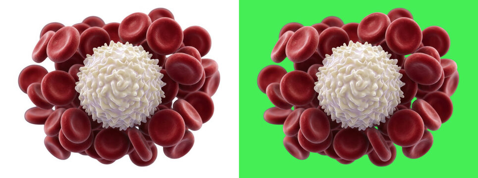 White blood cell surrounded by red cells 3D