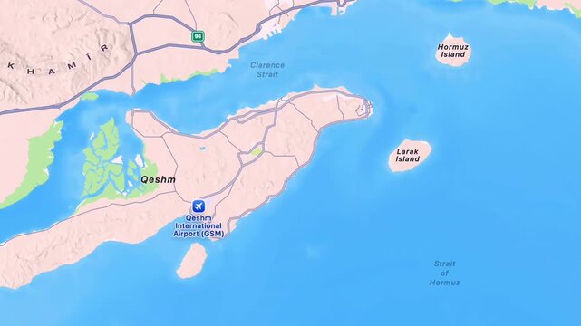 Lark, Qeshm and Hormuz Islands with Bandar Abbas in Iran Showing Persian Gulf Geography, Strait of Hormuz and Strategic Coastal Location