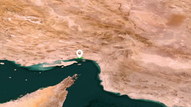 Bandar Abbas Highlighted on Persian Gulf Satellite Map