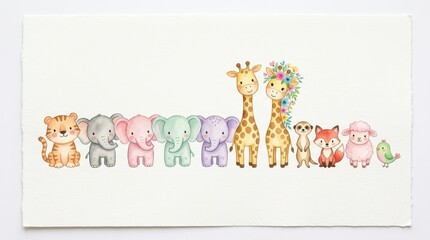 Fototapeta premium Cute Watercolor Safari and Farm Animals Illustration for Nursery Decor and Kids Design