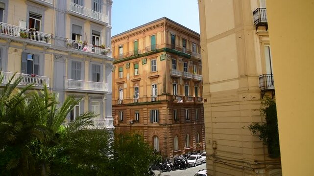 Urban scene timelapse with historic buildings in naples