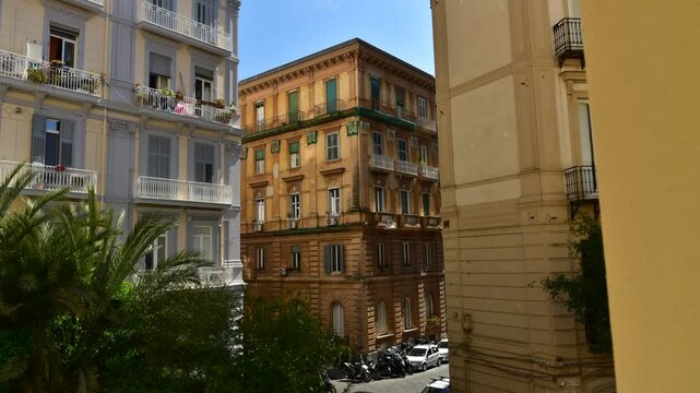 Building facade sunlight shadow timelapse in naples