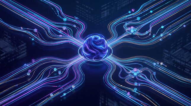 Abstract representation of digital connections and data flow in a futuristic environment with vibrant colors.