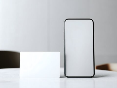 Smartphone and blank payment card mockup displayed on a clean minimalist surface