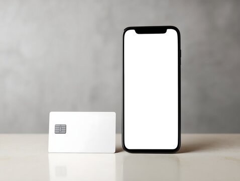Smartphone and blank payment card mockup displayed on a clean minimalist surface