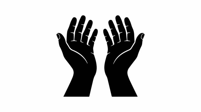 Black silhouette of two human hands raised in a gesture of prayer