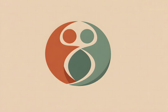 Abstract circular human connection logo for family counseling, mental health clinics, and psychology therapy center branding, minimal retro vector illustration