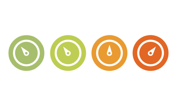 Four minimalist barometer icons showing pressure levels with color progression on a white background weather measurement concept