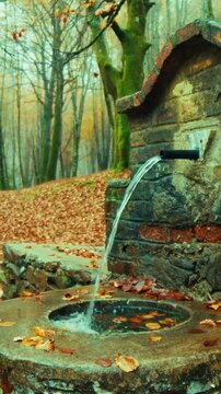 Fresh, Clear, Healthy Mountain Water Flows on a Cold Autumn Day