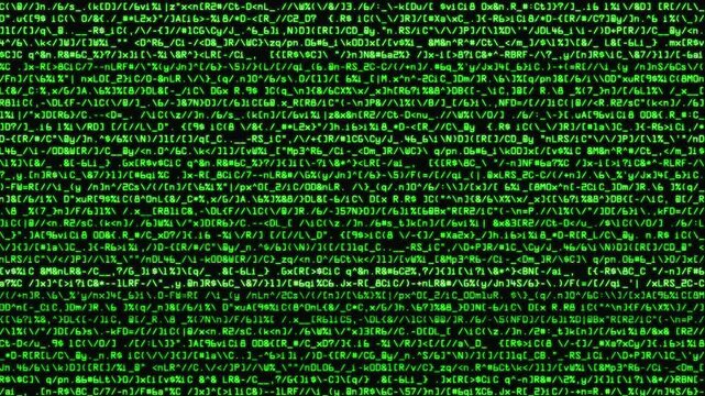 ランダムなテキストデータが高速でスクロールしていくコンピューター画面