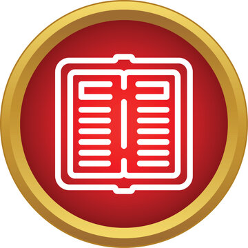 Open book icon on a red and gold button representing education