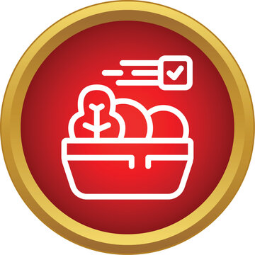 Salad bowl icon with speed lines and a complete checkmark, symbolizing quick healthy delivery