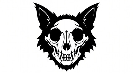Fototapeta premium Black silhouette of a gothic animal skull with pointed ears on a white background