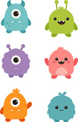 Naklejka premium Set of funny monsters, monster icon set