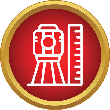 Surveying equipment showing a theodolite on a tripod and a leveling rod