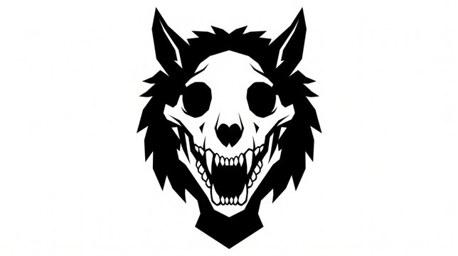 Black silhouette of a wolf skull with fur facing forward