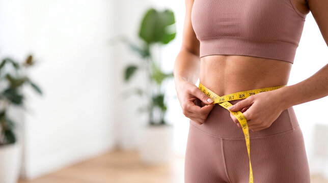 Fit Woman Measuring Her Waist with Yellow Measuring Tape