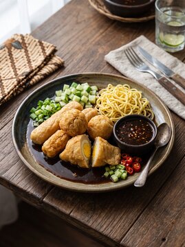 Traditional Indonesian Pempek Palembang with Cuko Sauce