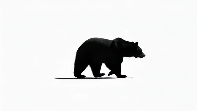 Black Bear Walking in Side Profile Isolated on White Background